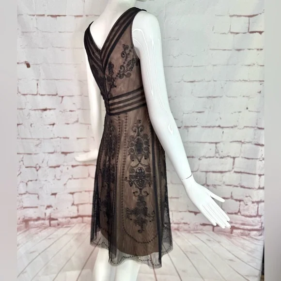 ANN TAYLOR LOFT PETITE 2P Black Embroidered Mesh Overlay Cocktail Party Dress - Picture 2 of 15